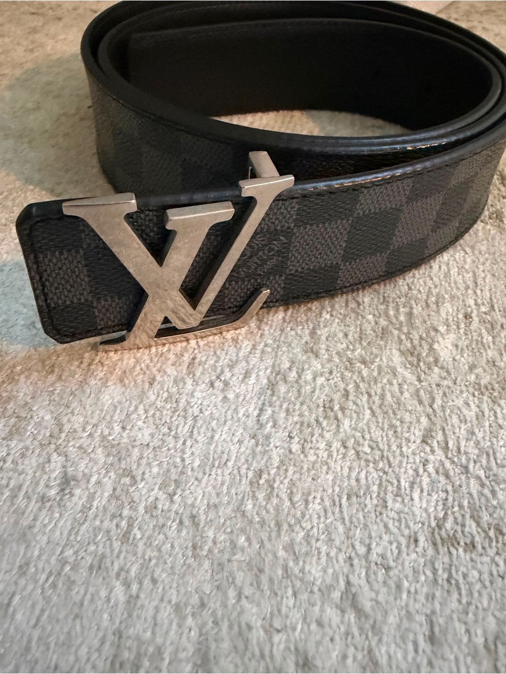 LV logo Men’s Check Canvas Belt in Black/Gray